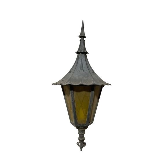 Vintage Gothic Witch Hat 24” Pole Post Lantern Light Amber Glass Wall Scones